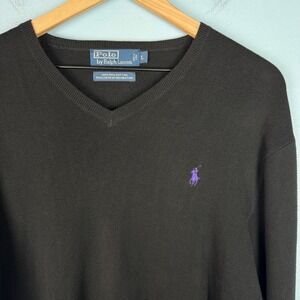 Polo Ralph Lauren Mens Large Black Pima Cotton V-Neck Pullover Sweater Pony Logo
